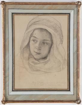 ANGE TISSIER, Blyerts/kritteckning, signerad med dedikation till (Amalia) Lindegren.