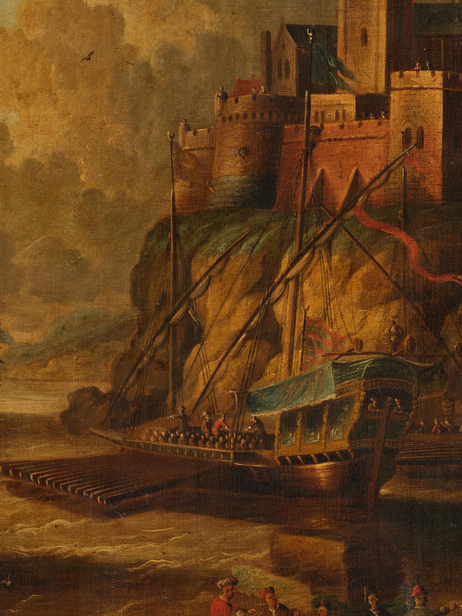 Peter van den Velde, follower of, Ship below the castle.