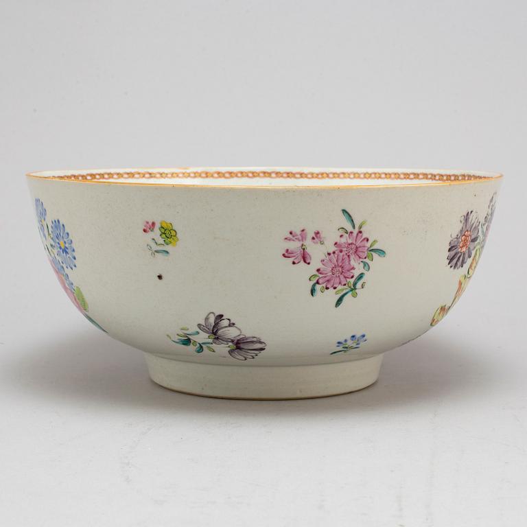 A famille rose export punch bowl, Qing dynasty, Qianlong (1736-95).