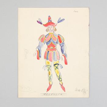 Seven costume sketches by César klein from Shakespears Twelfth Night, signed.