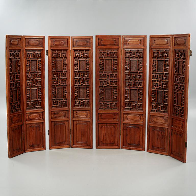 Two chinese folding screens, second half of the 20th century.