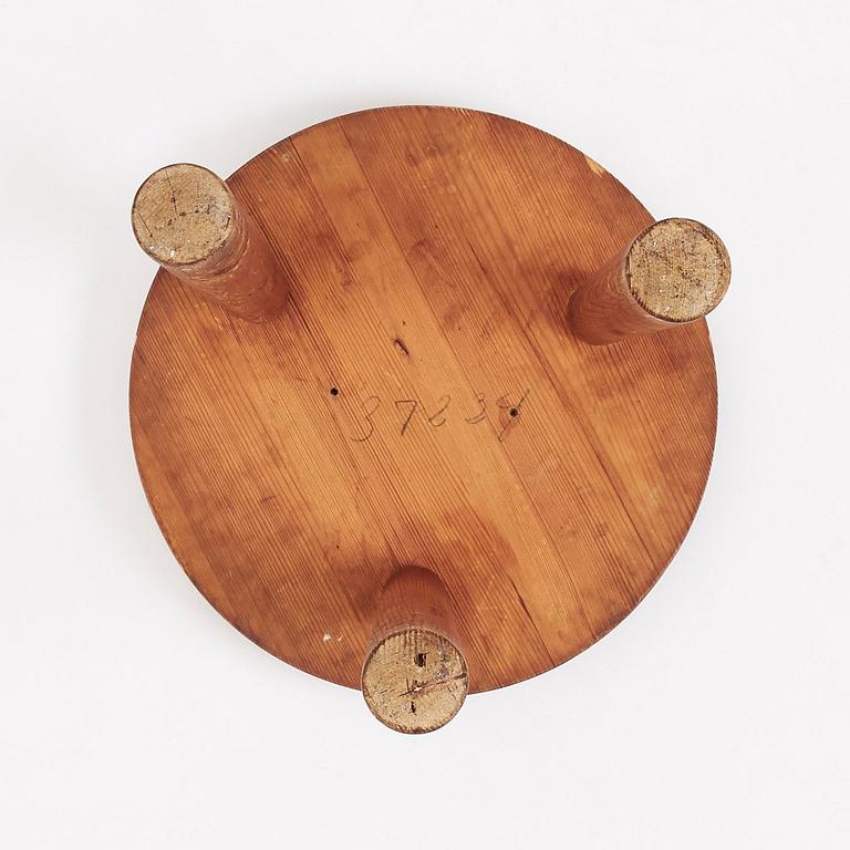 Axel Einar Hjorth, a stained pine 'Skoga' stool, Nordiska Kompaniet, Sweden 1930s.