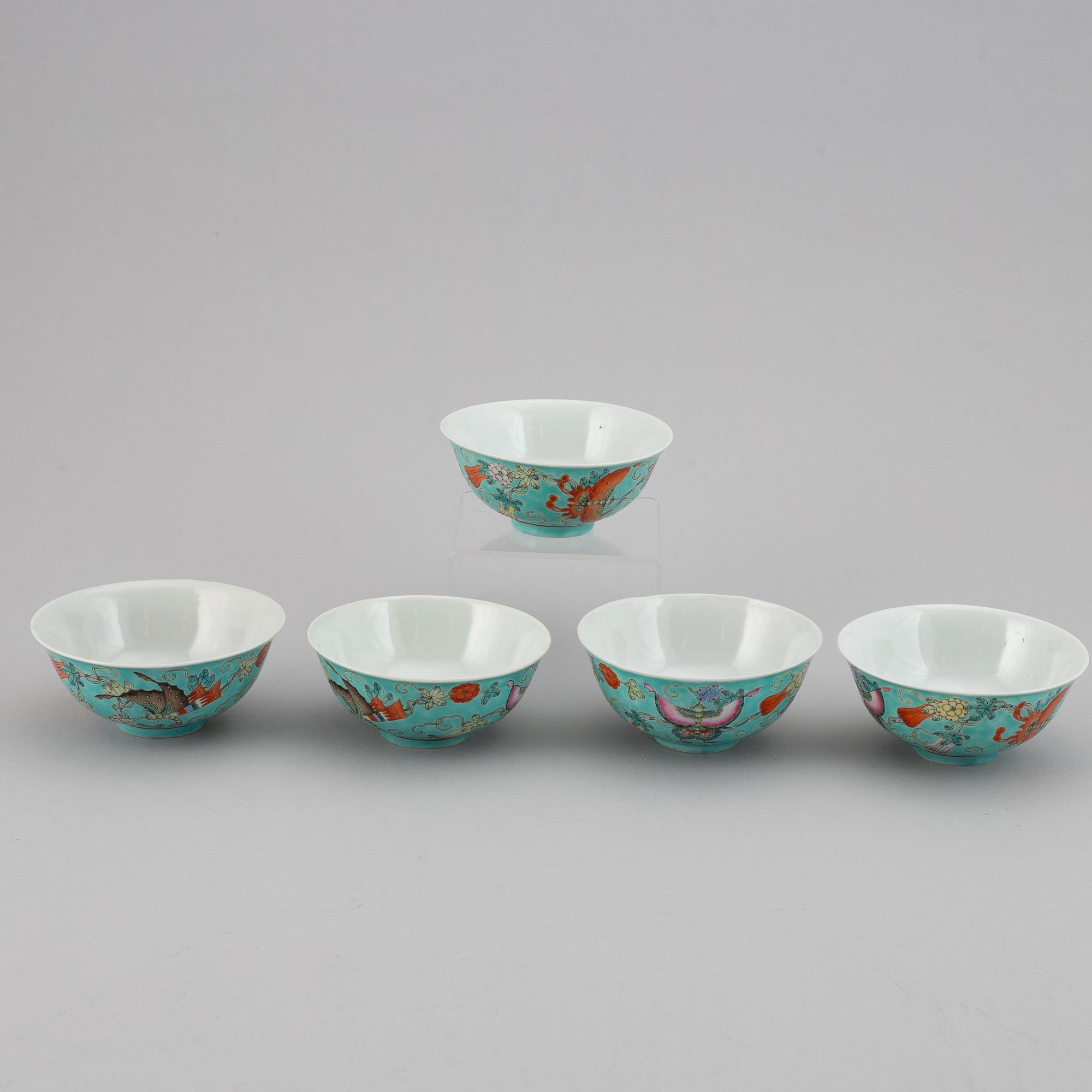 SKÅLAR, 12 stycken (5+7), porslin. Kina, 1900-tal.