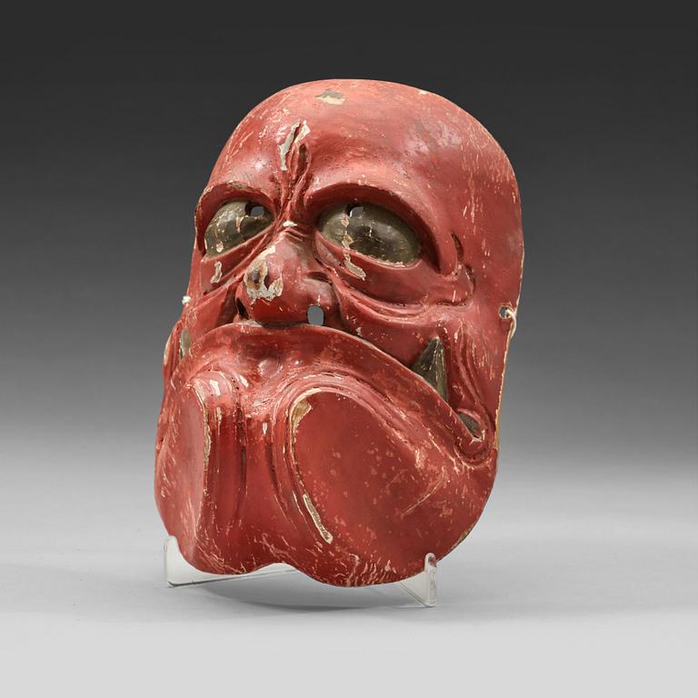 MASK, trä och lack. Japan, Meiji (1868-1912).