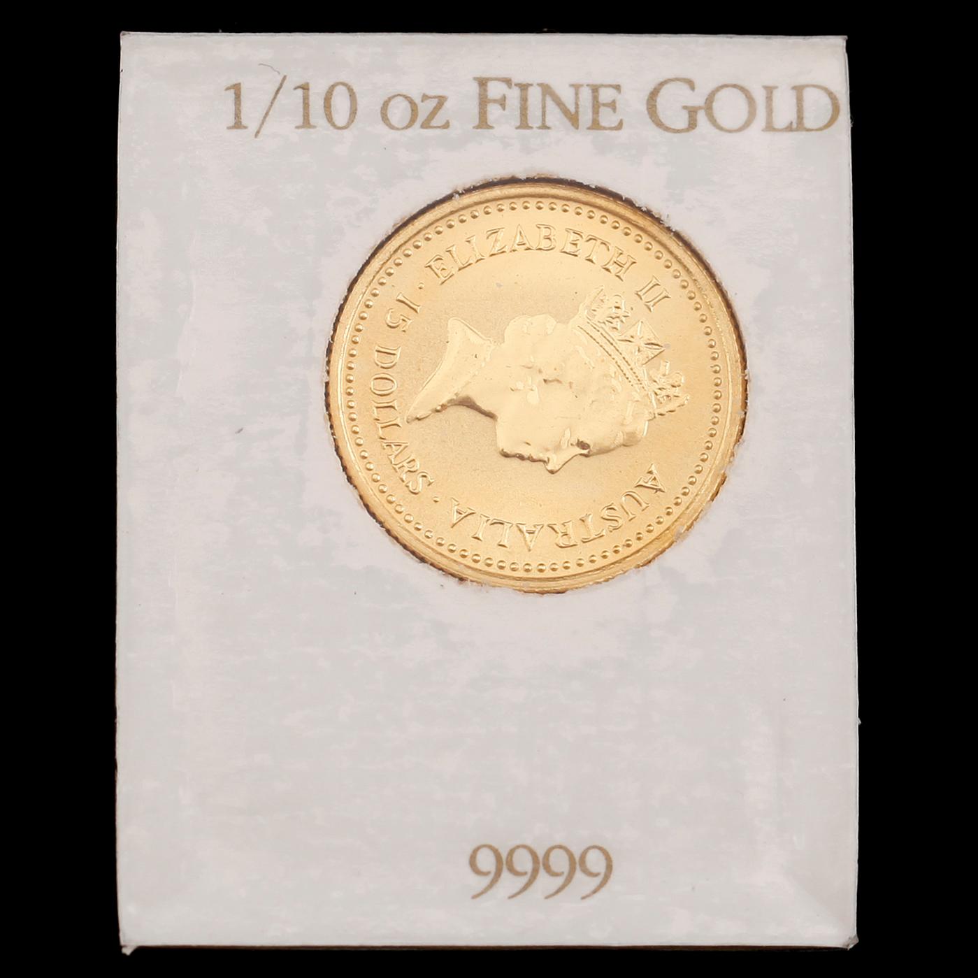 MYNT, finguld, " The Australian Nugget" 1987. Elizabeth II 15 dollars Australia.