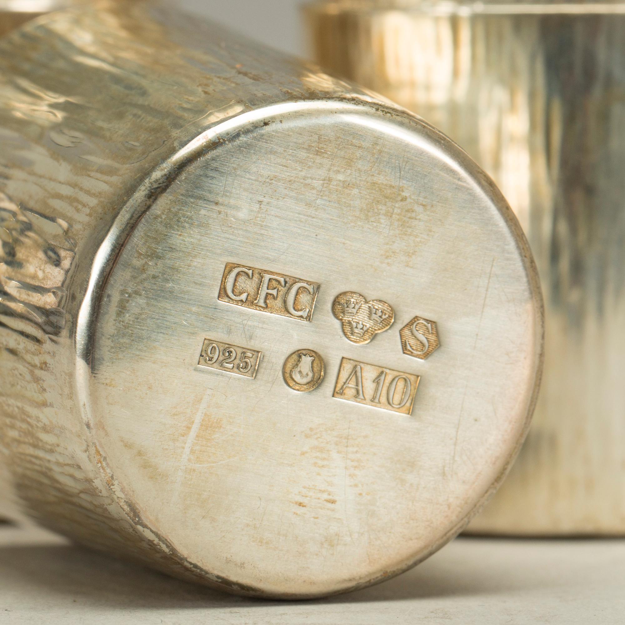 PUNSCHKOPPAR, sterlingsilver, 6 st, C.E Carlman, Stockholm, 1974-75. 340 gram.