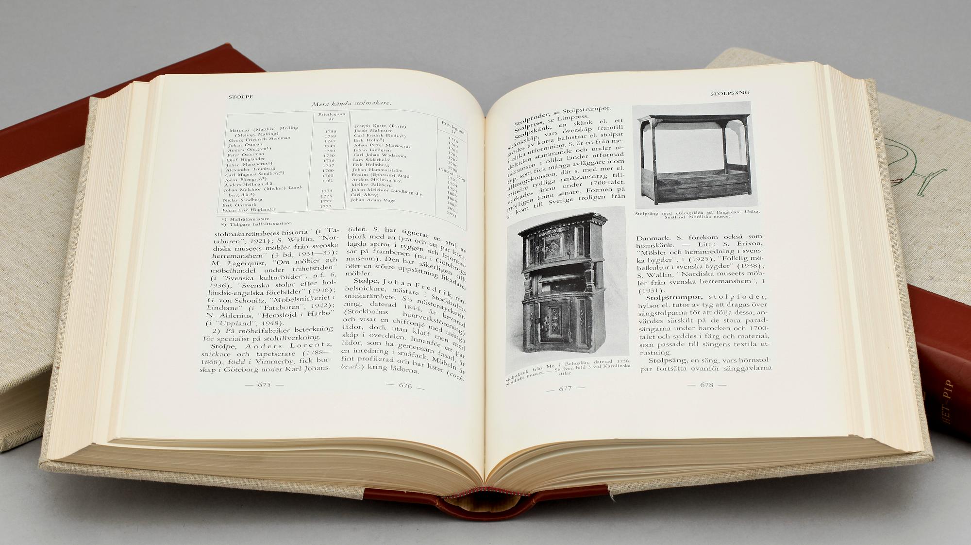 BÖCKER, 3 vol, "Svenskt möbellexikon", Malmö, 1960-tal.