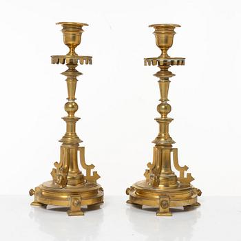 Ljusstakar, ett par, mässing, sent 1800-tal.