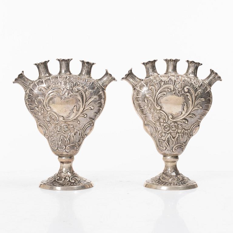 Vases, a pair, silver, import marks John George Piddington, London, England 1903.
