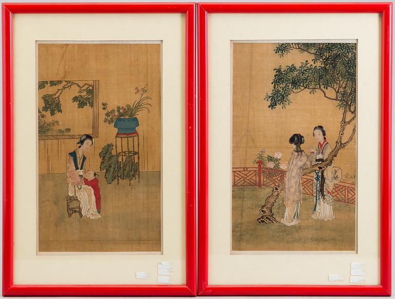 Two Chinese paintings, ink and color on silk. Qing dynasty, 19th century.