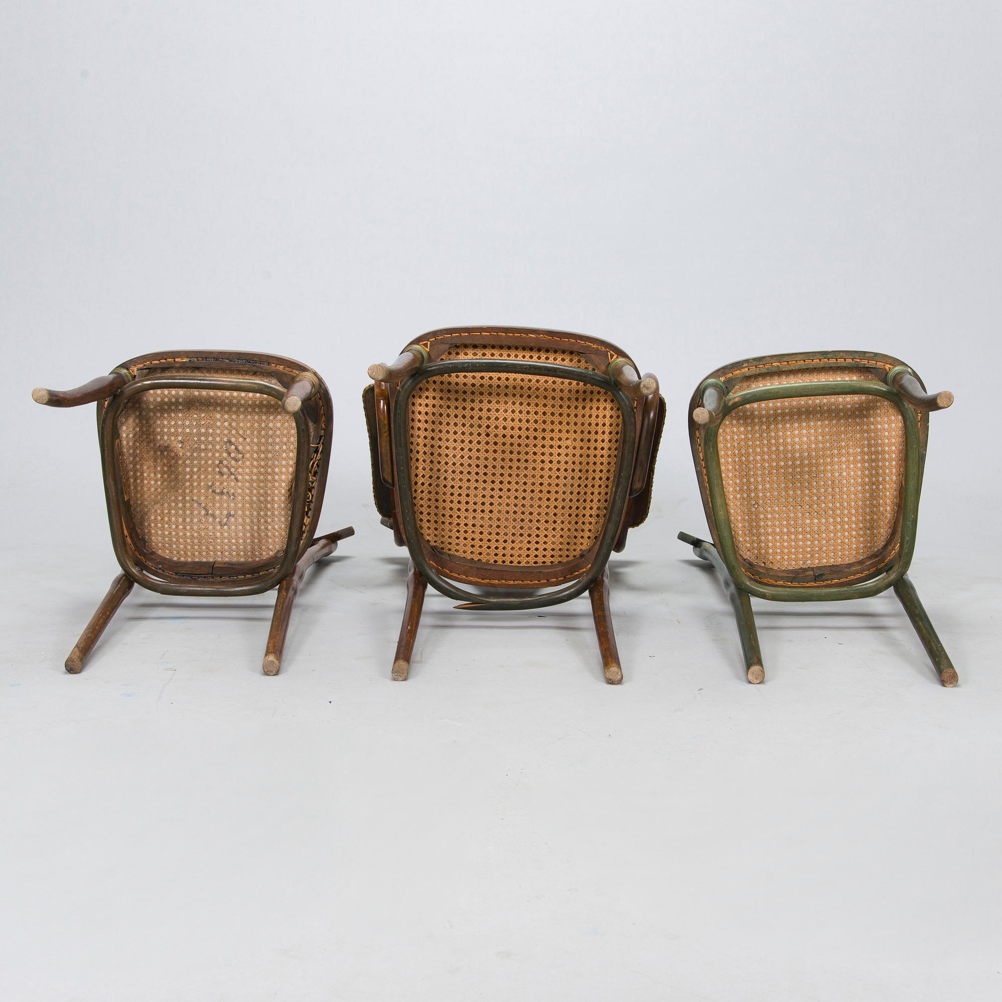 Thonet, 6 stolar, karmstol och soffa, Österrike, 1900-talets början.