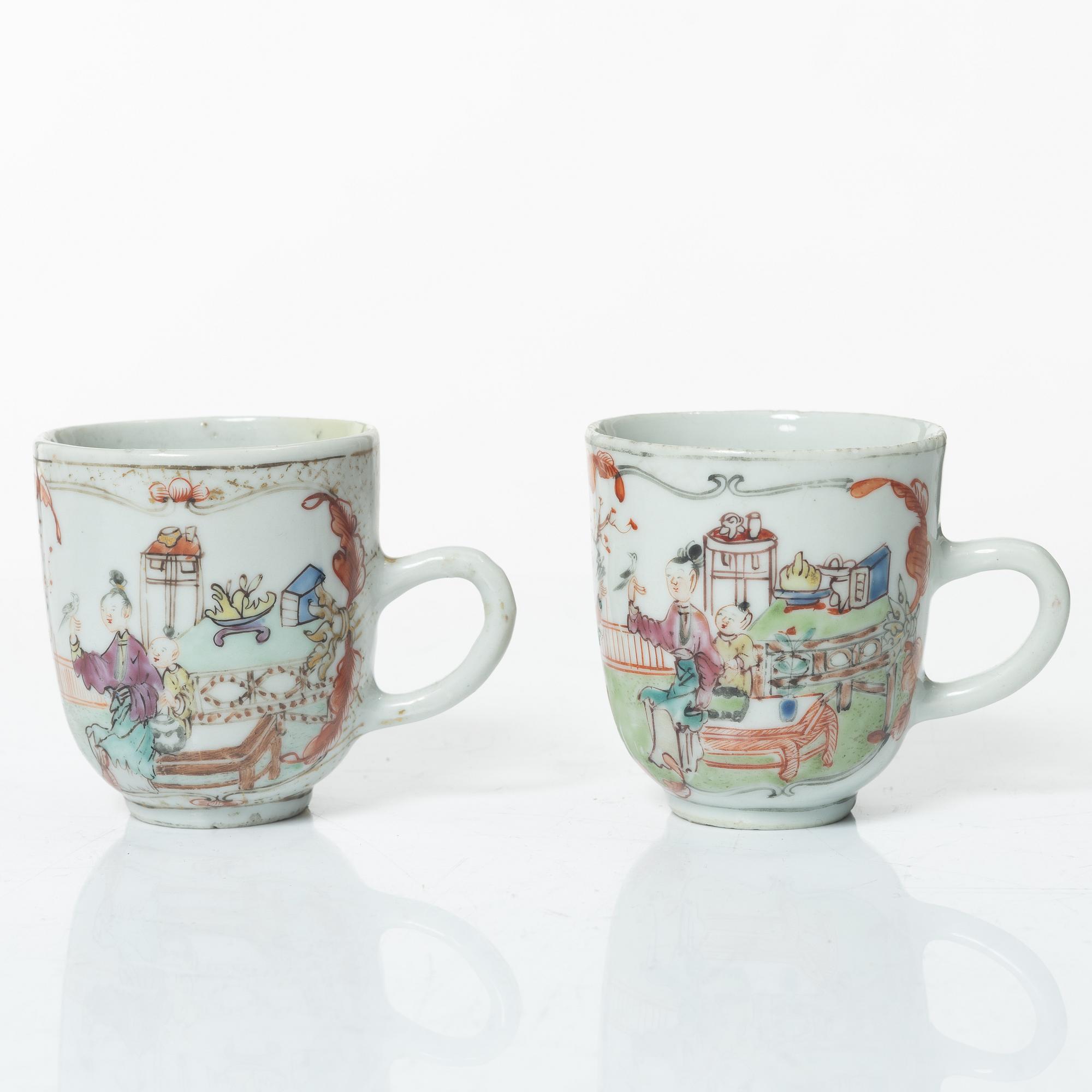 Fat, koppar, två stycken samt snusflaska, porslin. Qingdynastin, 1700/1800-tal.