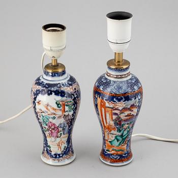 Two famille rose export porcelain vases, turned into table lamps, Qing dynasty, Qianlong (1736-95).