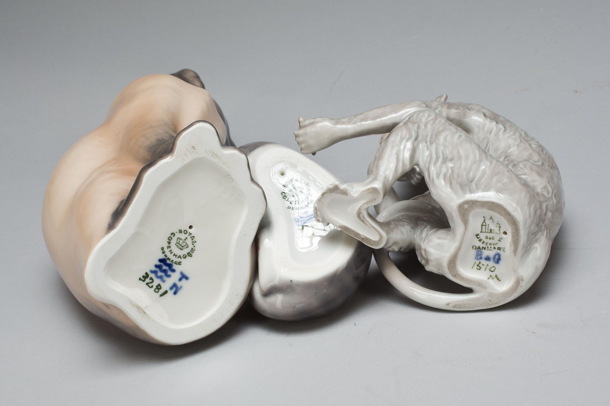 FIGURINER, 3 st, porslin, Royal Copenhagen och Bing & Gröndahl.