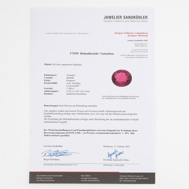 Ring, cocktail ring with rubellite (tourmaline) and octagon-cut diamonds.