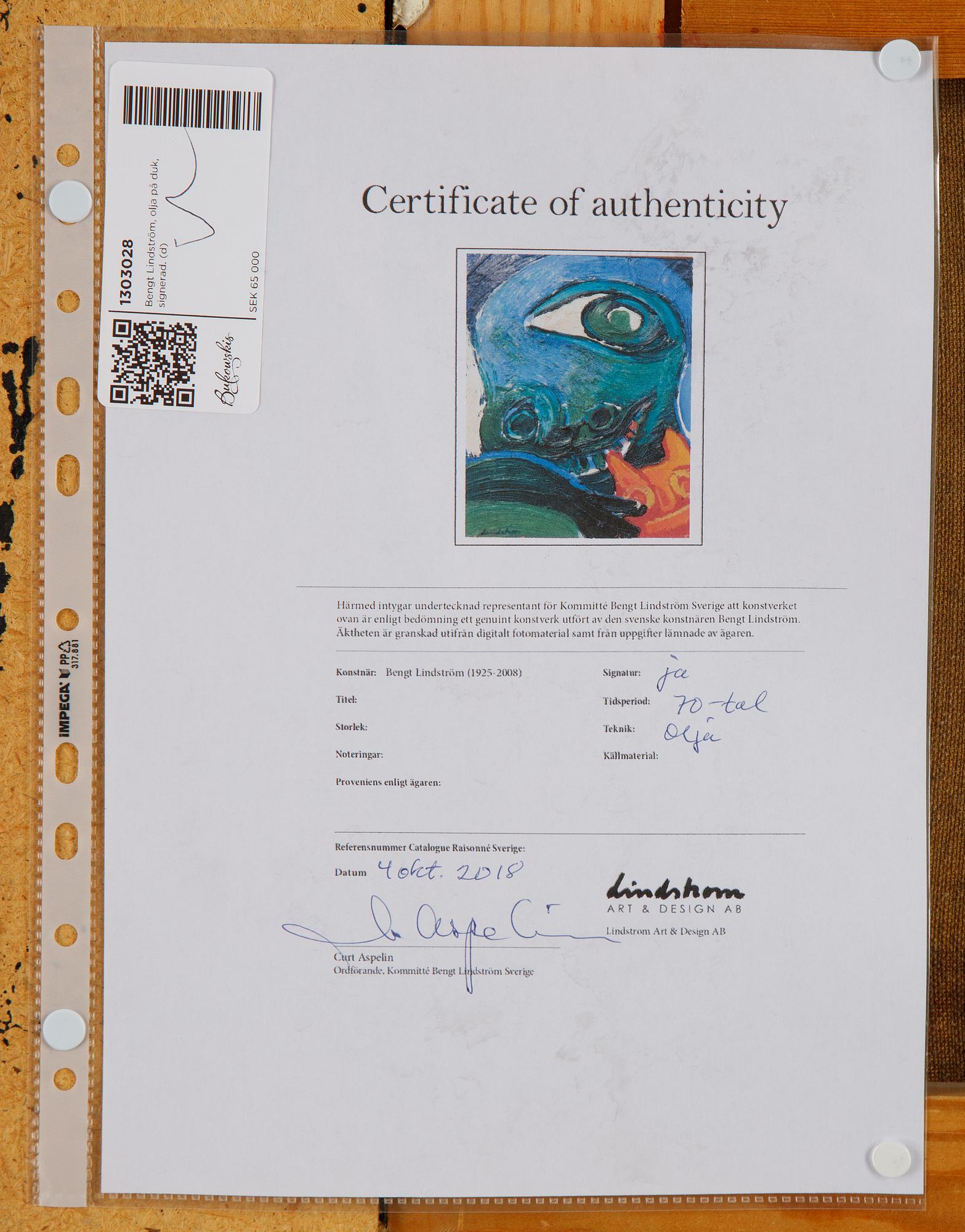 Bengt Lindström, oil on canvas, signed.