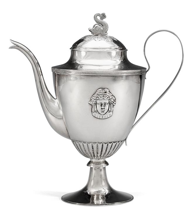 A Swedish 19th century silver coffee-pot, marks of Daniel Hallman, Stockholm 1812.
