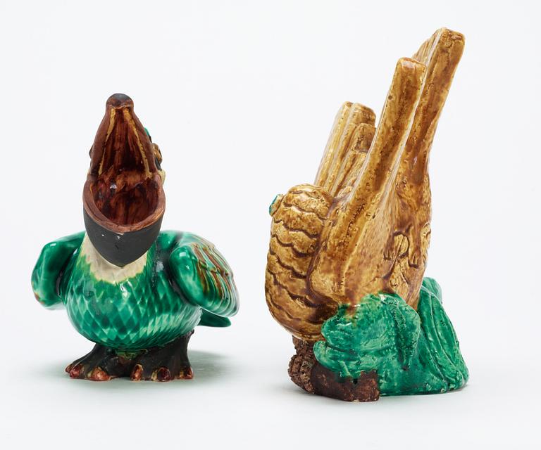 Two Gunnar Nylund stoneware figures, a parrot and a pelican, Rörstrand.