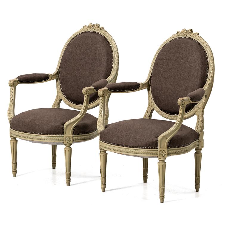 Armchairs, a pair, Louis XVI style, early 20th century.
