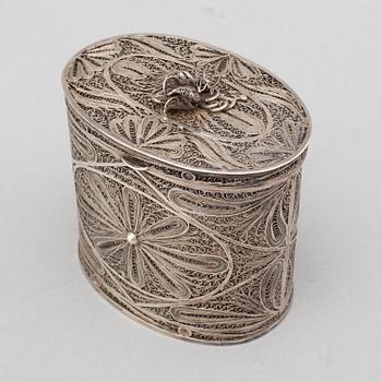 A silver filigree tea caddy, Moscow 10th century.