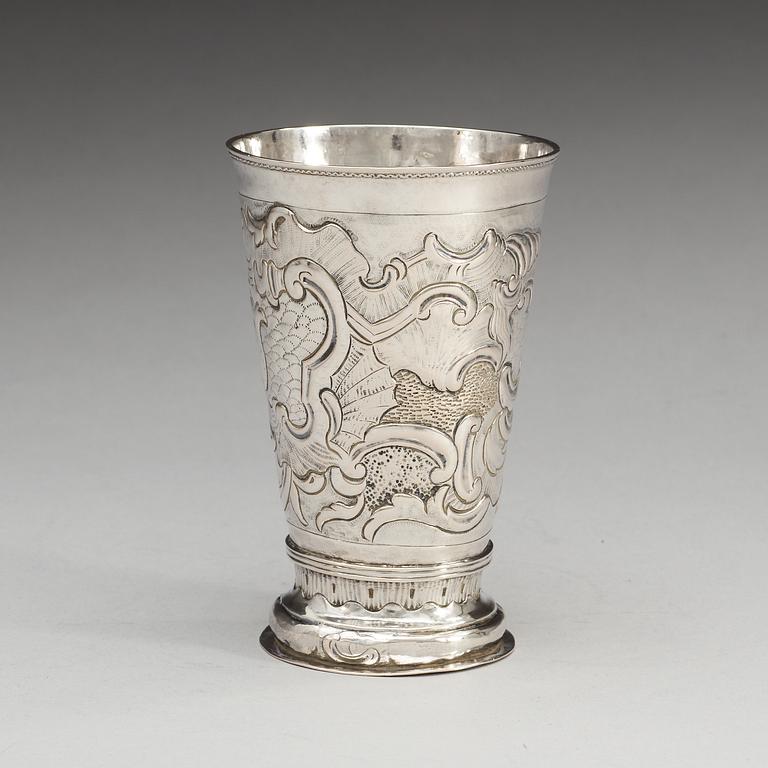 A Russian 18th century silver beaker, makers mark of Grigorij Lakomkin, Moscow 1760's.