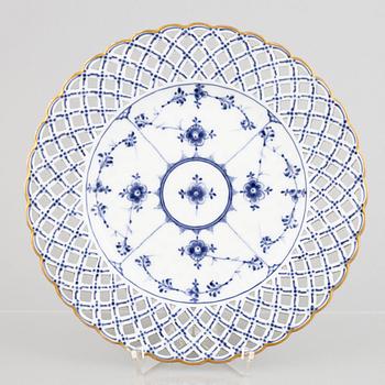 A 'Blue Fluted Full Lace' porcelain Fruit Bowl and Stand, Royal Copenhagen, model number 1052 and 1099, 1893-23.