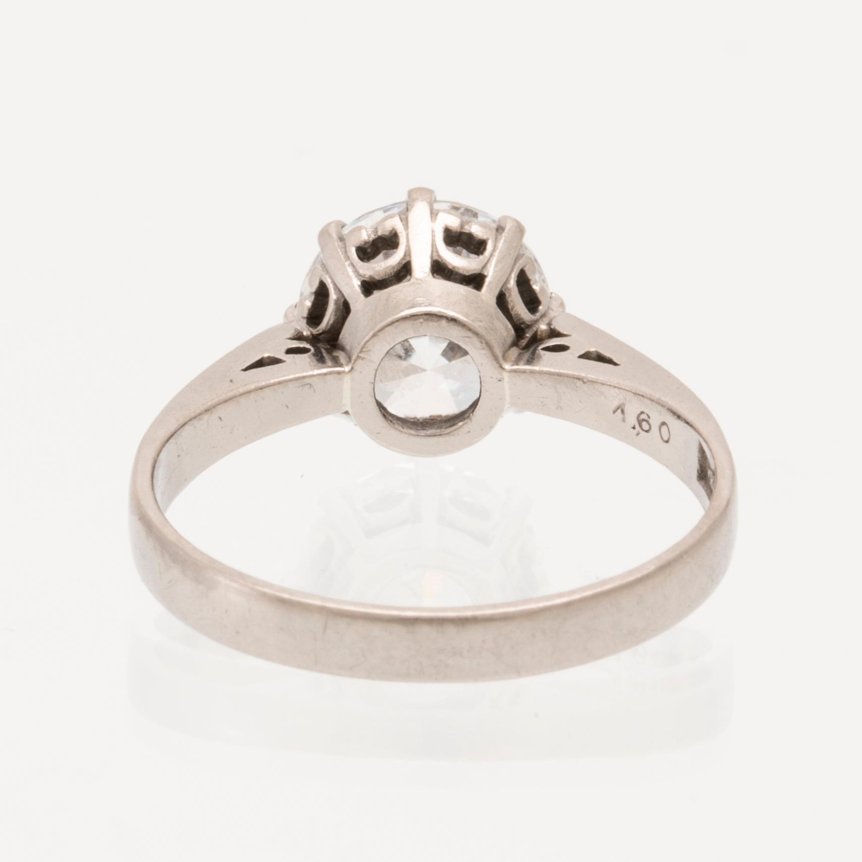 Diamant samt ring 18K vitguld med syntetisk sten G Kaplan Stockholm 1965.