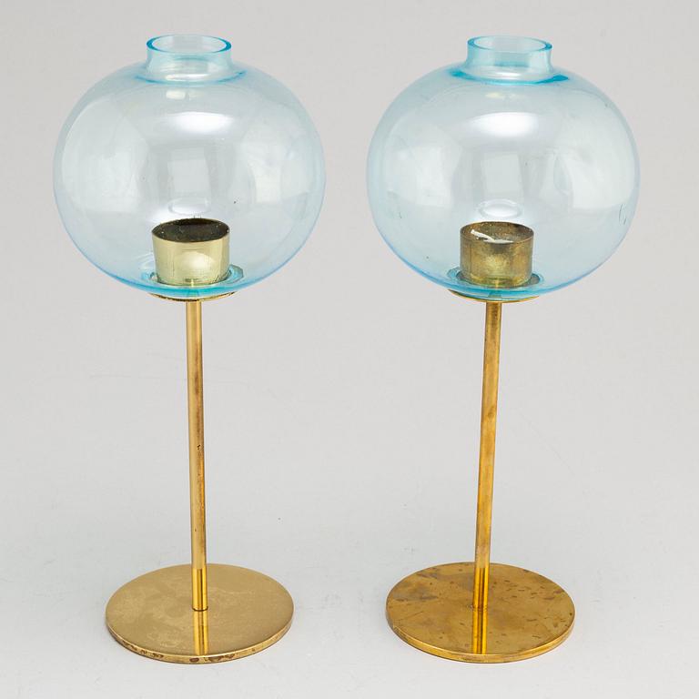 HANS-AGNE JAKOBSSON, a pair of brass and glass candle holders, Markaryd.