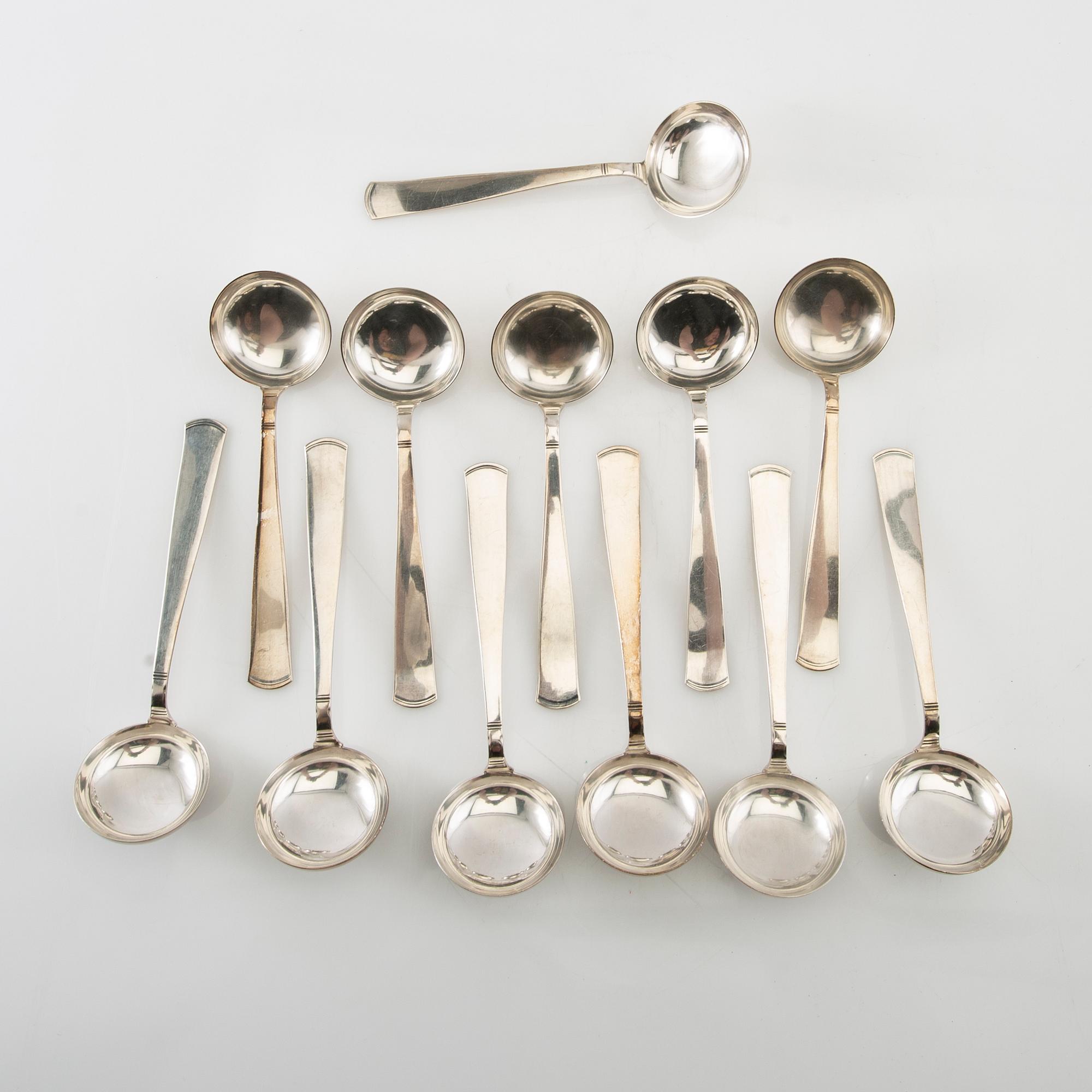 Jacob Ängman, bouillon spoons 12 pcs. "Rosenholm" silver GAB Stockholm 1956.