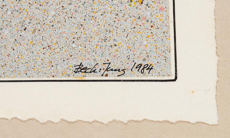 Beck & Jung, triptyk, akryl och ink jet print, signerad och daterad 1984.