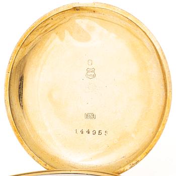 Pocket watch, 18K gold, hunter case, 50 mm.