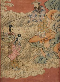 A set of four kesi panels depicting Xiwangmu and the daoist Immortals, late Qing dynasty.