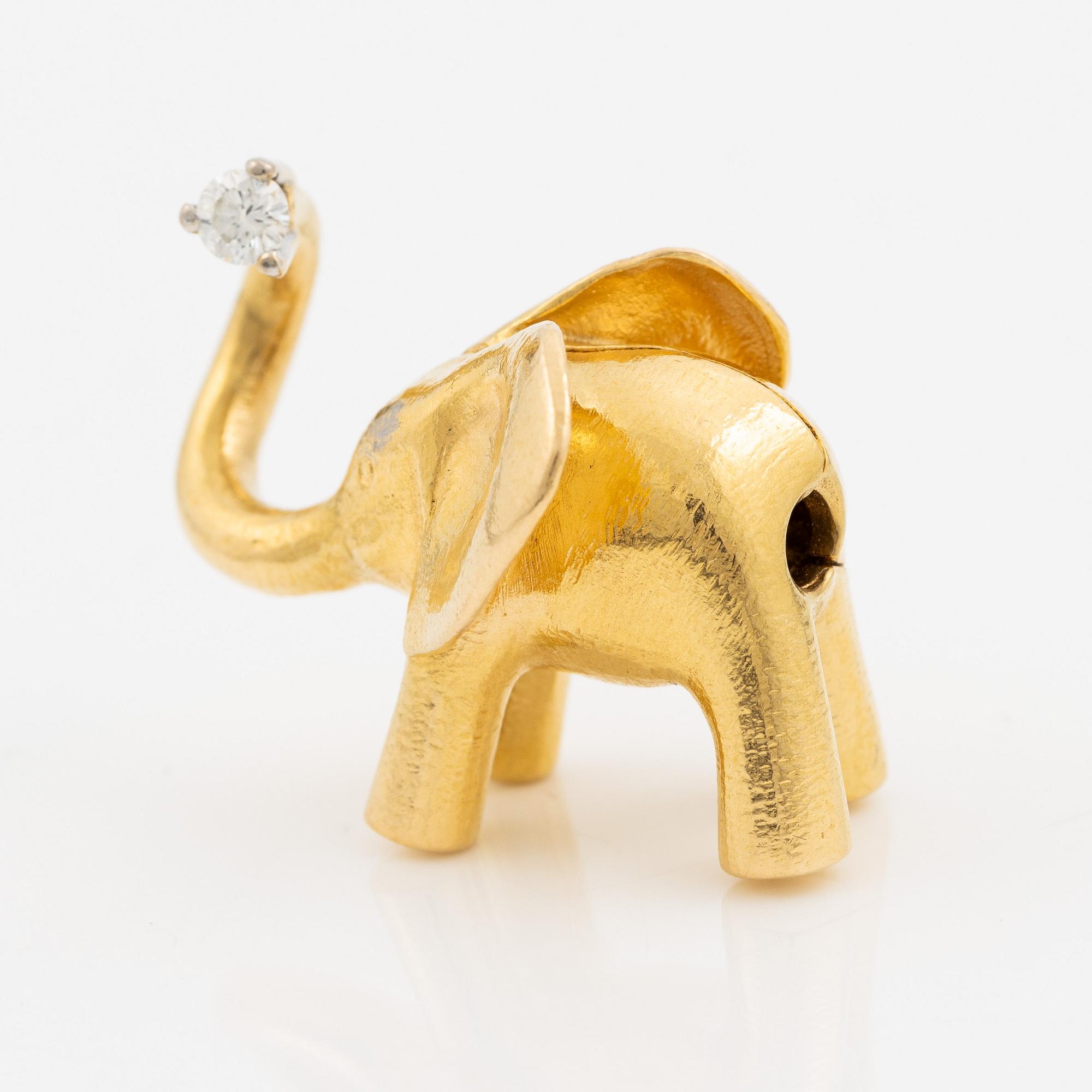 Ole Lynggaard hänge 18K guld i form av elefant  med en rund briljantslipad diamant.