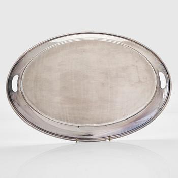 Kaffe- och teservis, 5 delar, silver, på försilvrad bricka, USA, sannolikt 1930-tal.