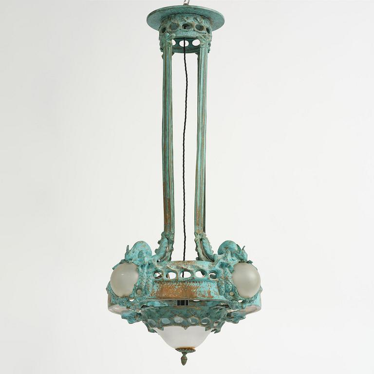 Emy Wahlström, an Art Nouveau chandelier model "5024", Arvid Böhlmarks Lampfabrik, Stockholm, 1910s.