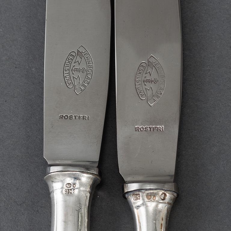 12 silver knives, model "Slottsbarock". Some CG Hallberg, Stockholm 1946.
