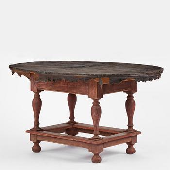 A Swedish leather-clad baroque table, late 17th century / circa 1700.