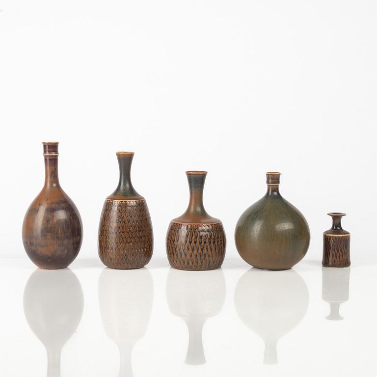 Stig Lindberg, five stoneware vases, Gustavsbergs Studio, Sweden, 1963-1970.