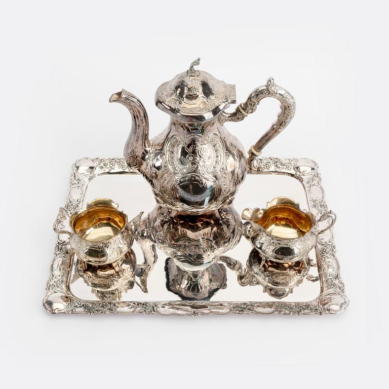 A four-piece rococo style silver coffee service, GEWE, Sweden 1976 and 1978.