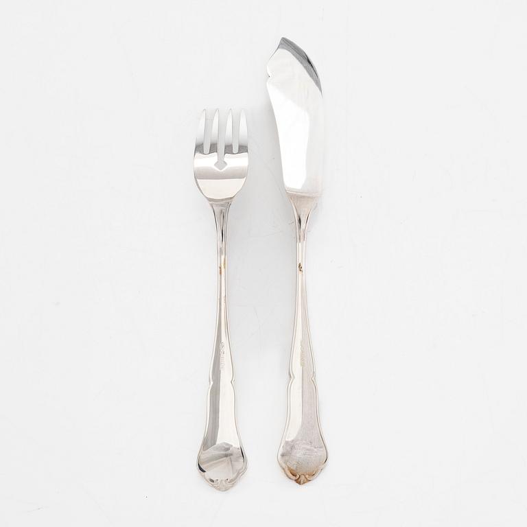 A 24-piece set of silver fish cutlery, 'Chippendale', Kultakeskus, Hämeenlinna 1998.