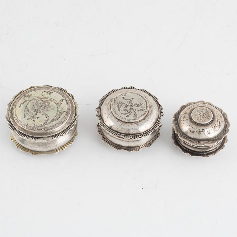 Three Swedish Silver Boxes, 18th-19th Century.