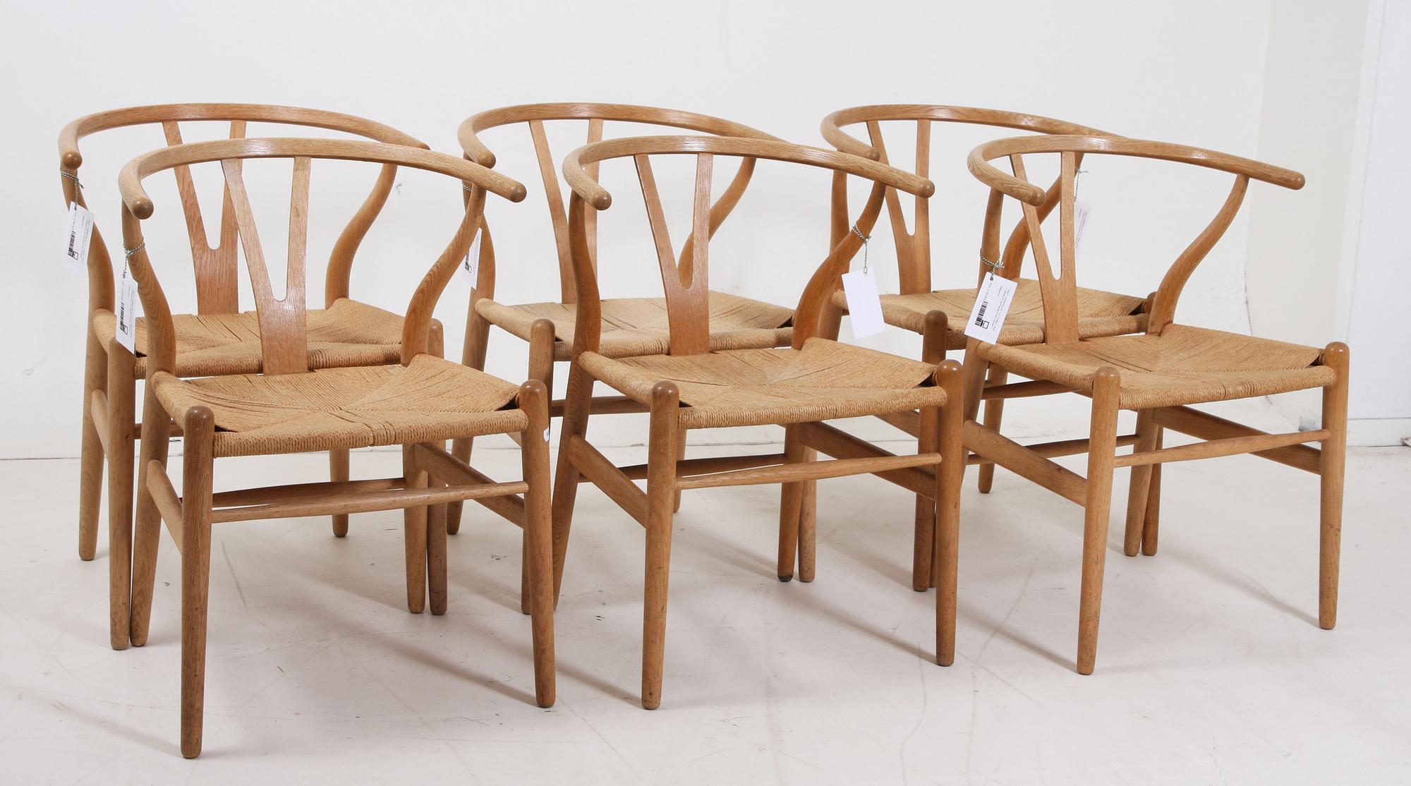 KARMSTOLAR, 6 st. "Y-stolen", Hans J. Wegner för Carl Hansen & Son, Odense.