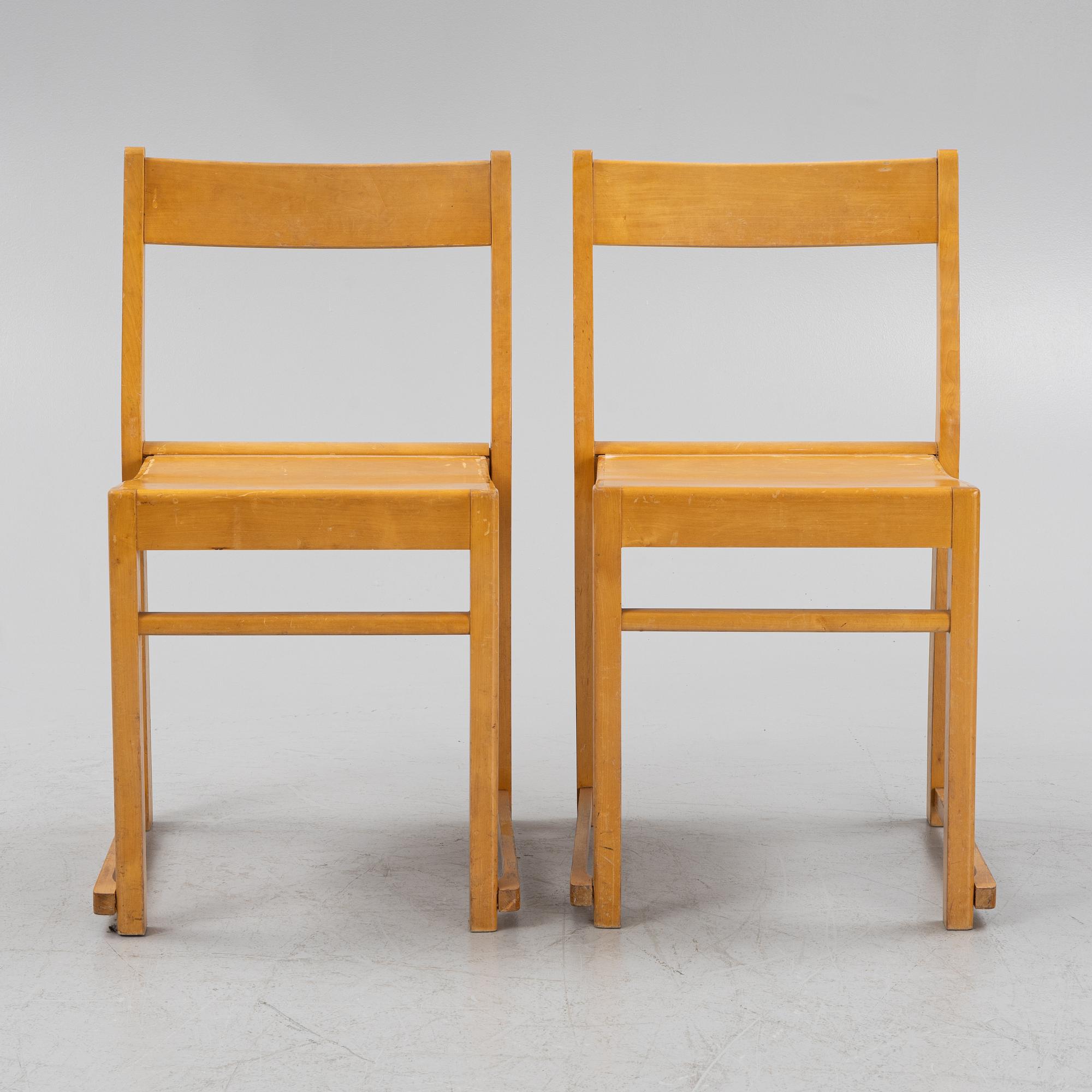 Sven Markelius, a set of five 'Orkesterstolenä chairs, mid 20th century.
