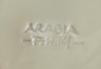 MOCCAKOPPAR med FAT, 12 st, risporslin, Friedl Kjellberg, Arabia, Finland, 1900-talets mitt.