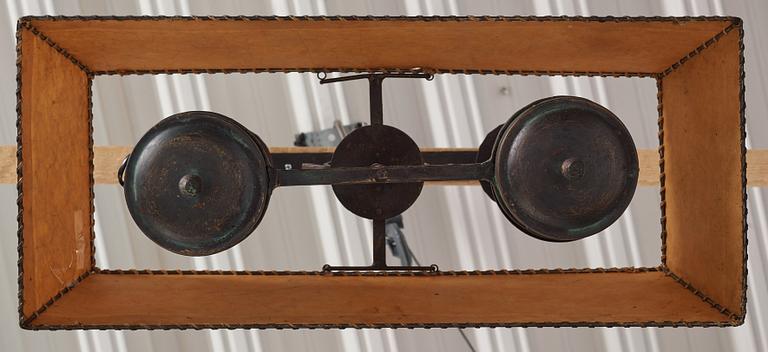 Nordiska Kompaniet, a patinated metal ceiling light for a Swedish "Sportstuge" interior, 1930's.