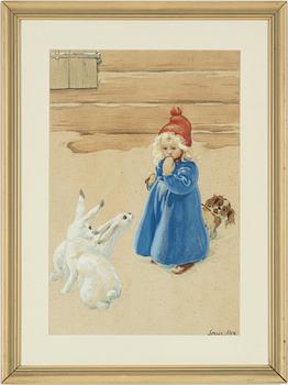 Louis Moe, Girl with winter hares.