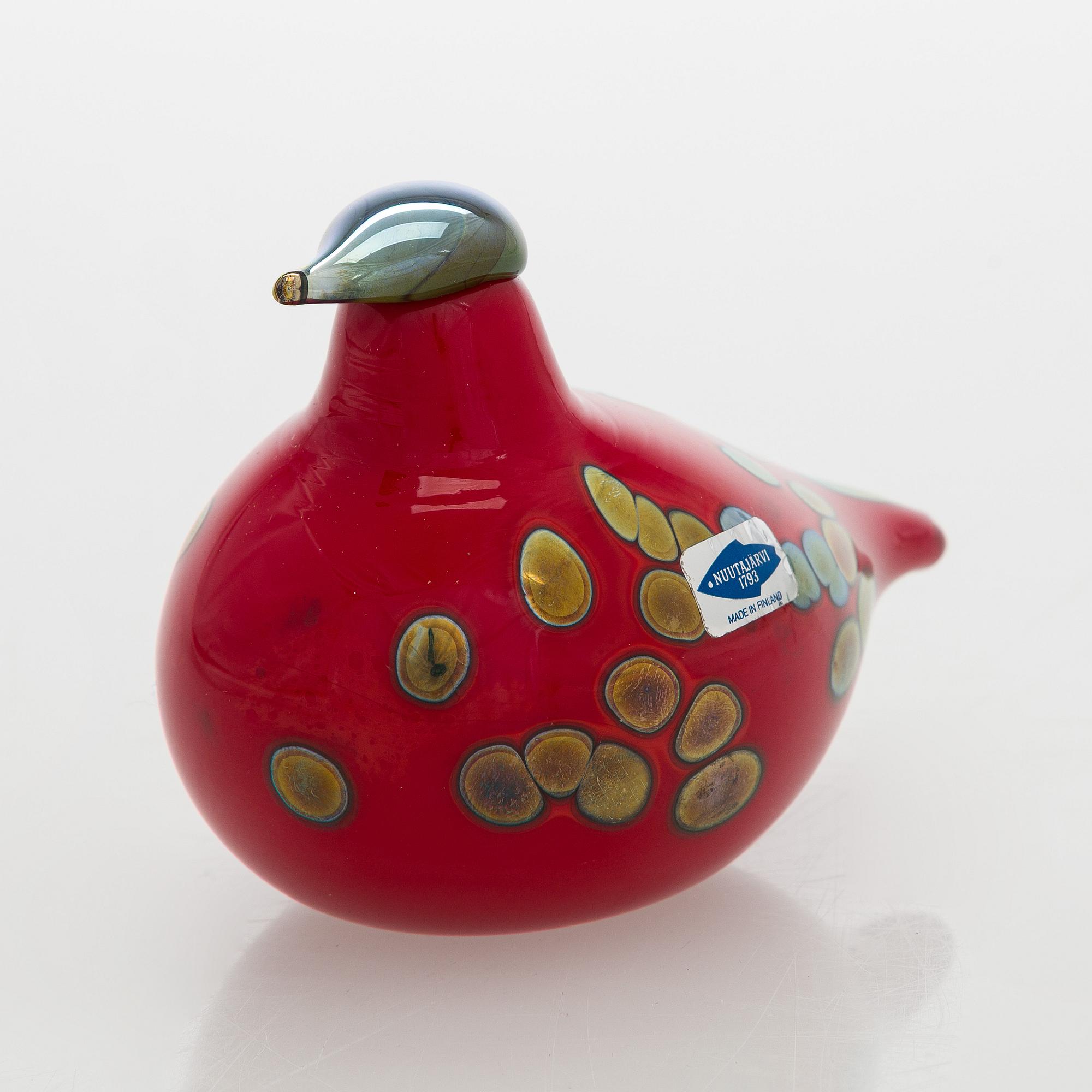 Oiva Toikka, lasilintu, "Tulitintti", signeerattu O. Toikka Nuutajärvi.