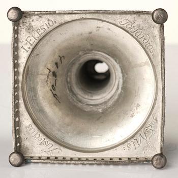 A pair of late Gustyavian pewter candelsticks by N. Justelius, Eksjö  1784-1829.