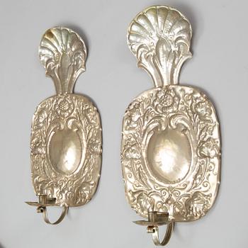 A pair of metal Baroque style wall sconces signed Elmgren, Borås, early 20th Century.