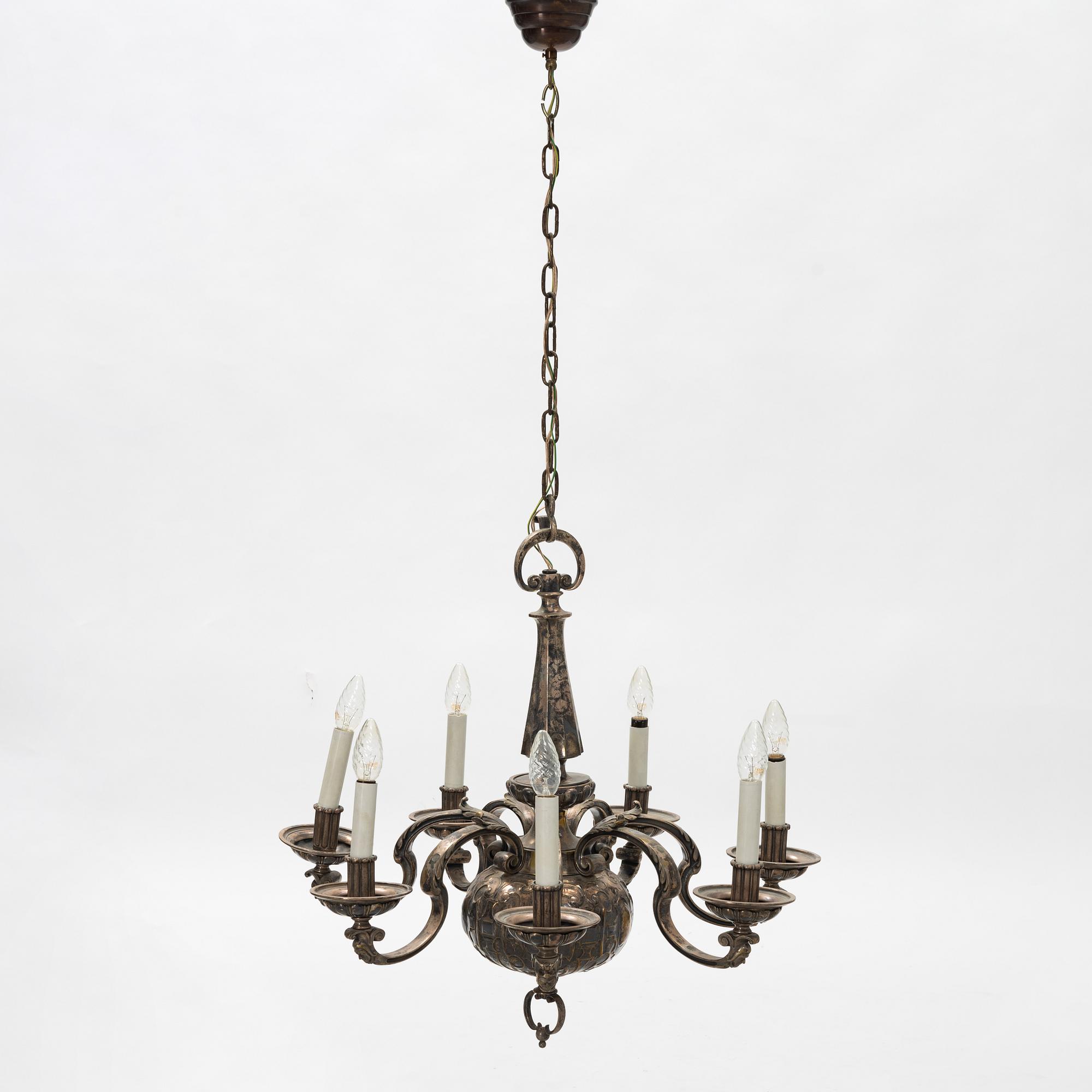 A silver plated chandelier, 1920's.